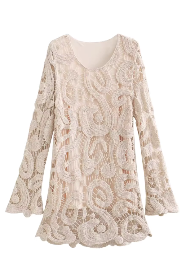 Round-Neck Crochet Knit Dress