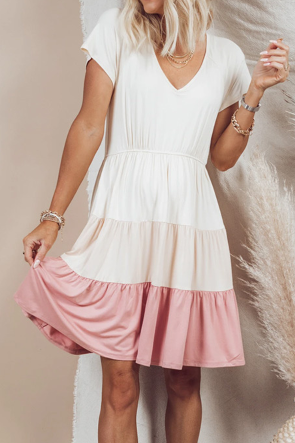 V-neck Colorblock Mini Dress